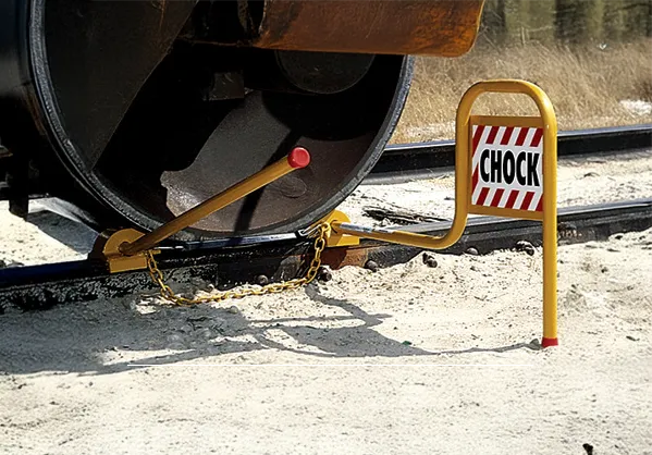 Double Railroad Wheel Chock with Flag