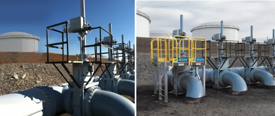 Installation of an ErectaStep permanent work and access platform for safe access to the valve terminal at a pipeline terminal
