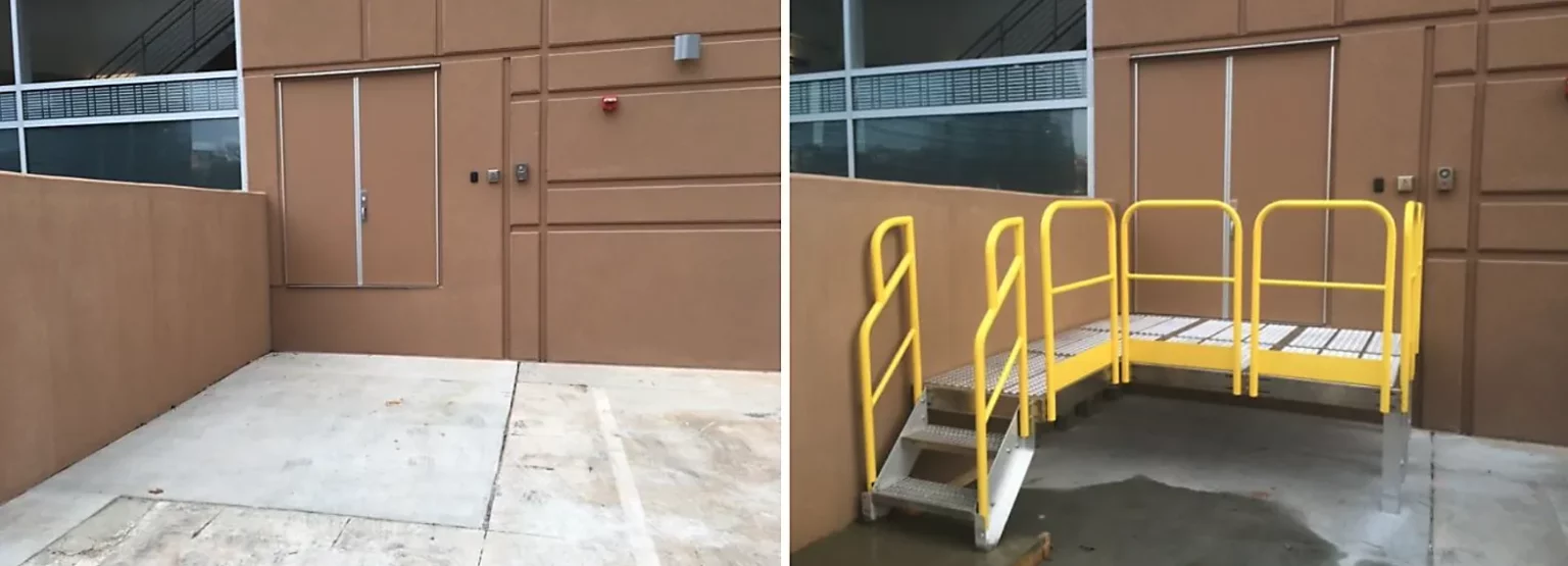 Installation of an OSHA compliant platform & stairs for safe roof top maintenance.