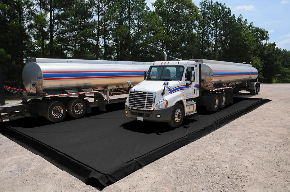 Truck Ultra-Containment Berm-black-liner-modular-model-30×50-two-trucks
