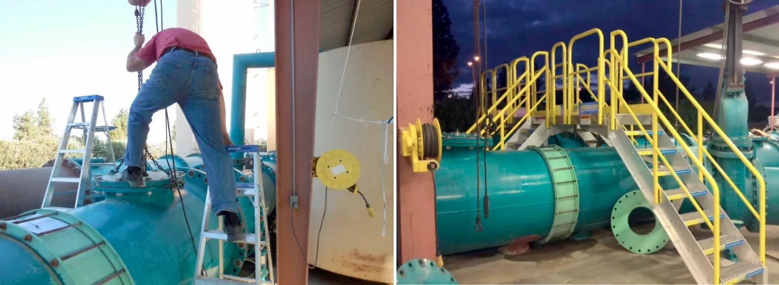 Installation of an ErectaStep pre-engineered modular platform for safe valve maintenance access.