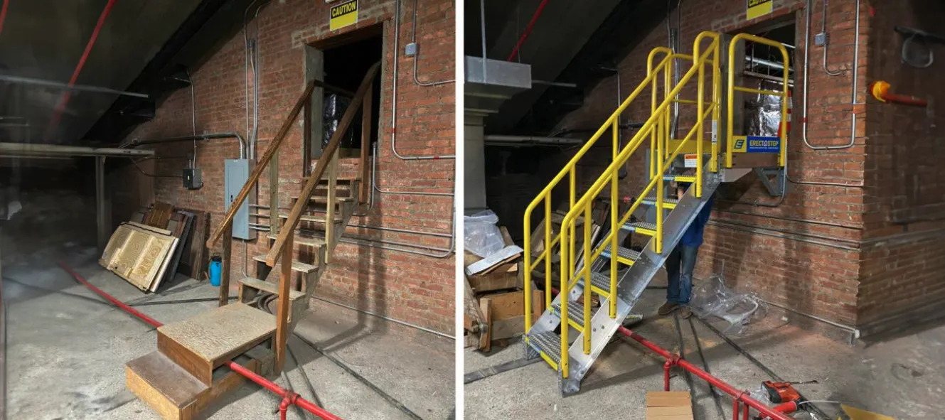 Installation of OSHA compliant ErectaStep metal stairs to eliminate trip hazard