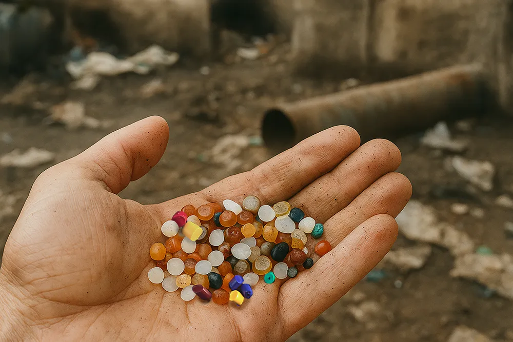 plastic pellets in hand