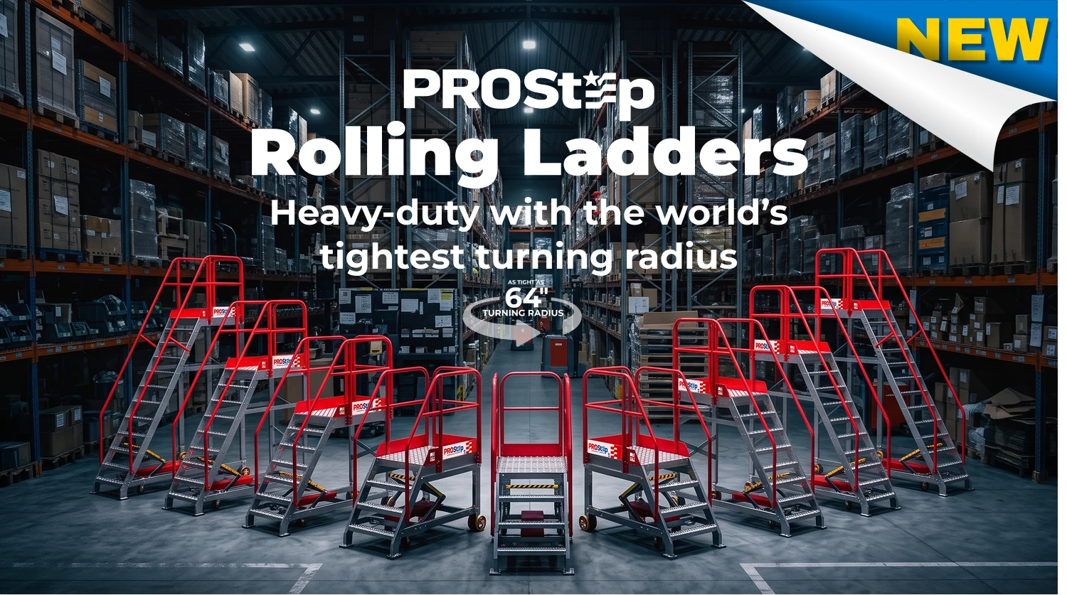 SafeRack adds ProStep, an ultra-compact rolling ladder with a tight turning radius
